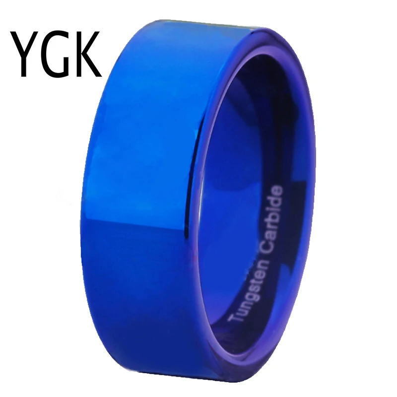 Free Shipping Customs Engraving Ring Hot Sales 8MM Shiny Blue Pipe New Men's Fashion Tungsten Wedding Ring