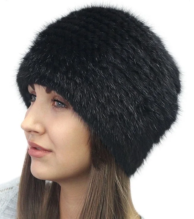 

Real mink fur hat black/ brown/ white autumn winter dense warm hat of genuine mink fur knitted , women's mink beanie H918