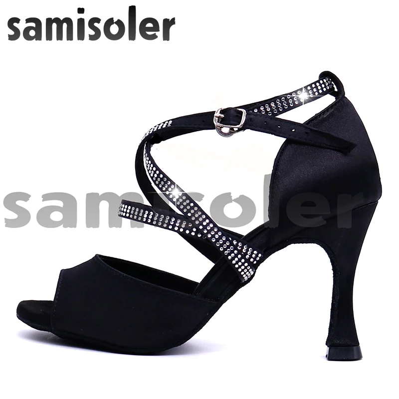 Samisoler Satin Style Ballroom Dance Shoes Women with Black Party ladieslatin dance shoes black Women Latin Dance Shoes