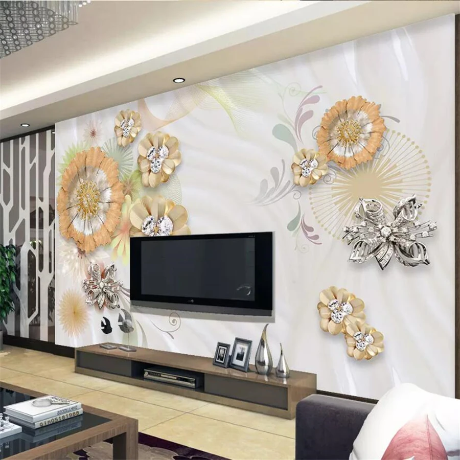 wellyu Custom wallpaper 3d murals papel de parede Orange round diamond flower jewellery background wall papier peint wallpaper