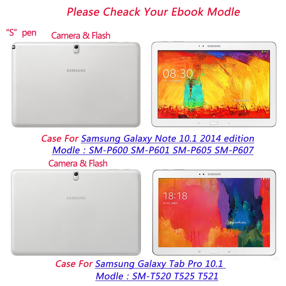 For Samsung Galaxy Note 10.1 2014 Edition P600 P601 P605 P607 Tab Pro T520 T525 Tablet Smart PU Leather Cover Case Free Pen+Film