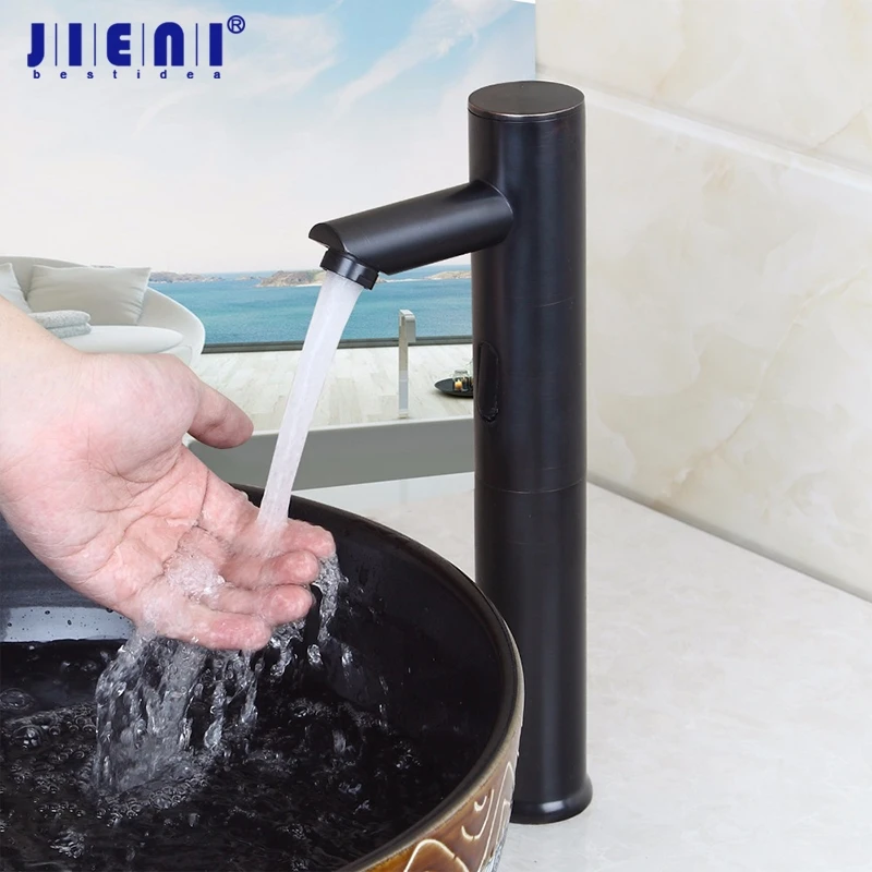 

JIENI Black Matte Automatic Sensor Faucet Bathroom Basin Faucet Nickel Hot & Cold Water Mixer Tap Touch-Free Infrared Basin Tap