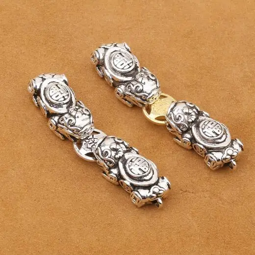 100% 925 Silver Double Pixiu Beads Real Sterling Lucky Fengshui Pixiu Beads Wealth Piyao Beads DIY Good Luck Bracelet