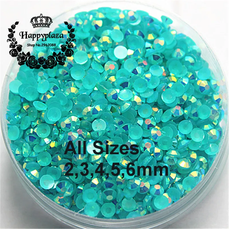 All Sizes 2,3,4,5,6mm Resin Rhinestone 14 Facets Flatback Jelly Acid Blue AB Decoration for Phones Bags Shoes Nails DIY