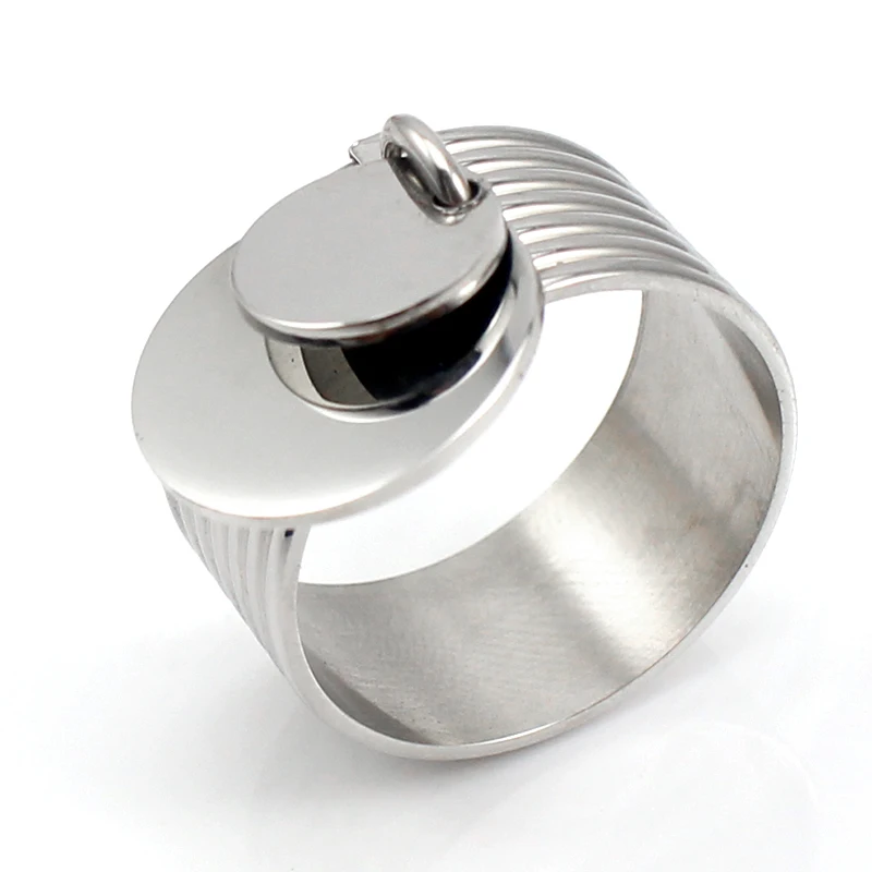 Stainless Steel Tag Ring with Genuine Engravable Charm Exclusive Silver Color Wedding Ring for Women