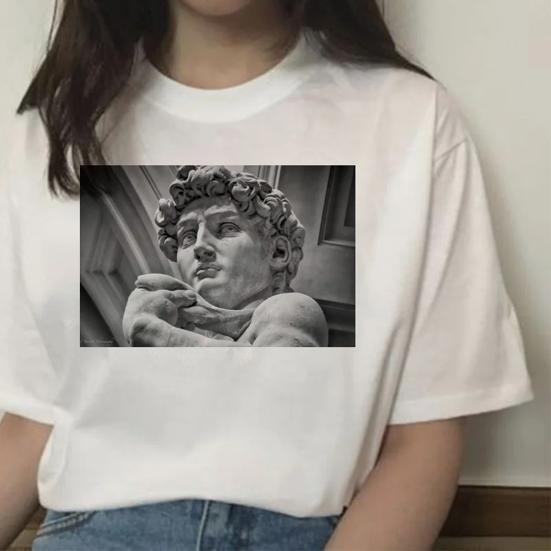 michelangelo david ulzzang harajuku t-shirt tshirt women print t shirt summer aesthetic femaale graphic hands 90s top clothes