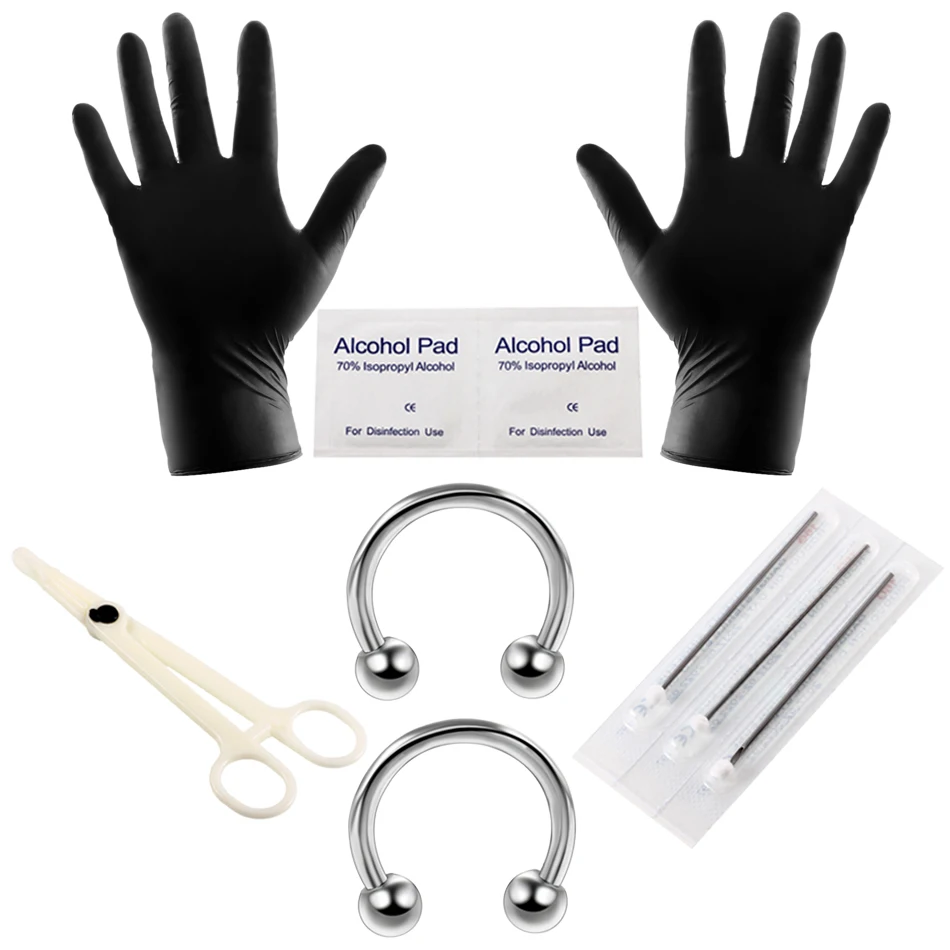10Pcs Pro Body Piercing Tools Kit Jewelry Piercing Needle Diposable for Horseshoe Ring Piercing Body Jewelry 1Set