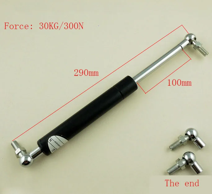 30KG/66lb Force Auto Gas Spring 100mm Stroke Ball Joint Lift Strut 290mm Central Distance Automotive Gas Spring M8