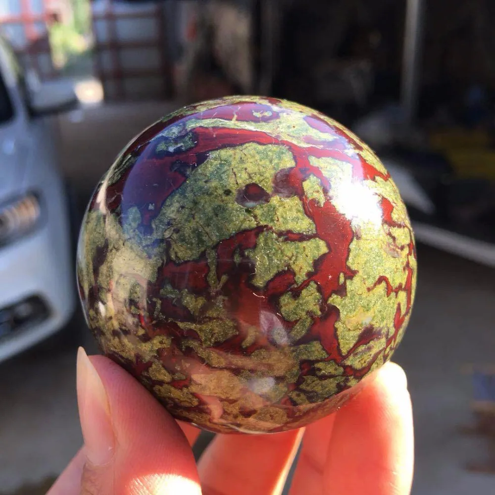 45mm Natural Dragon Blood Stone Jasper Crystal sphere ball healing +Ball seat