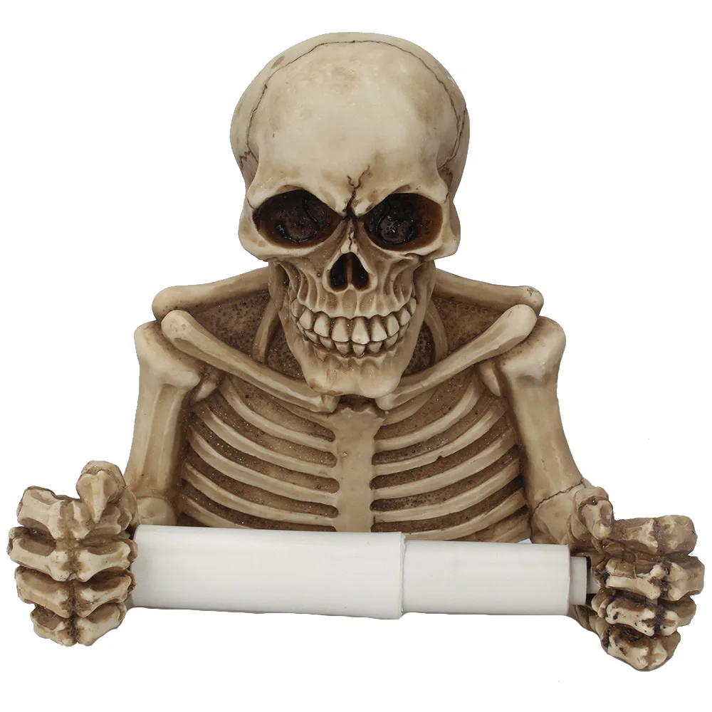 Creative Skull Statue Roll Paper Holder Wall Mount Resin Sculpture Home Desk Decor Gift Halloween Party Decoration Dropshipping