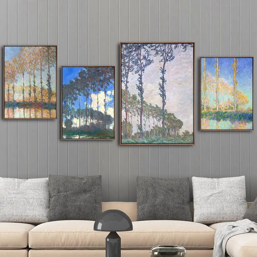 Home Decoration Print Canvas Art Wall Pictures Poster Canvas Printings Paintings French Claude Monet Poplar