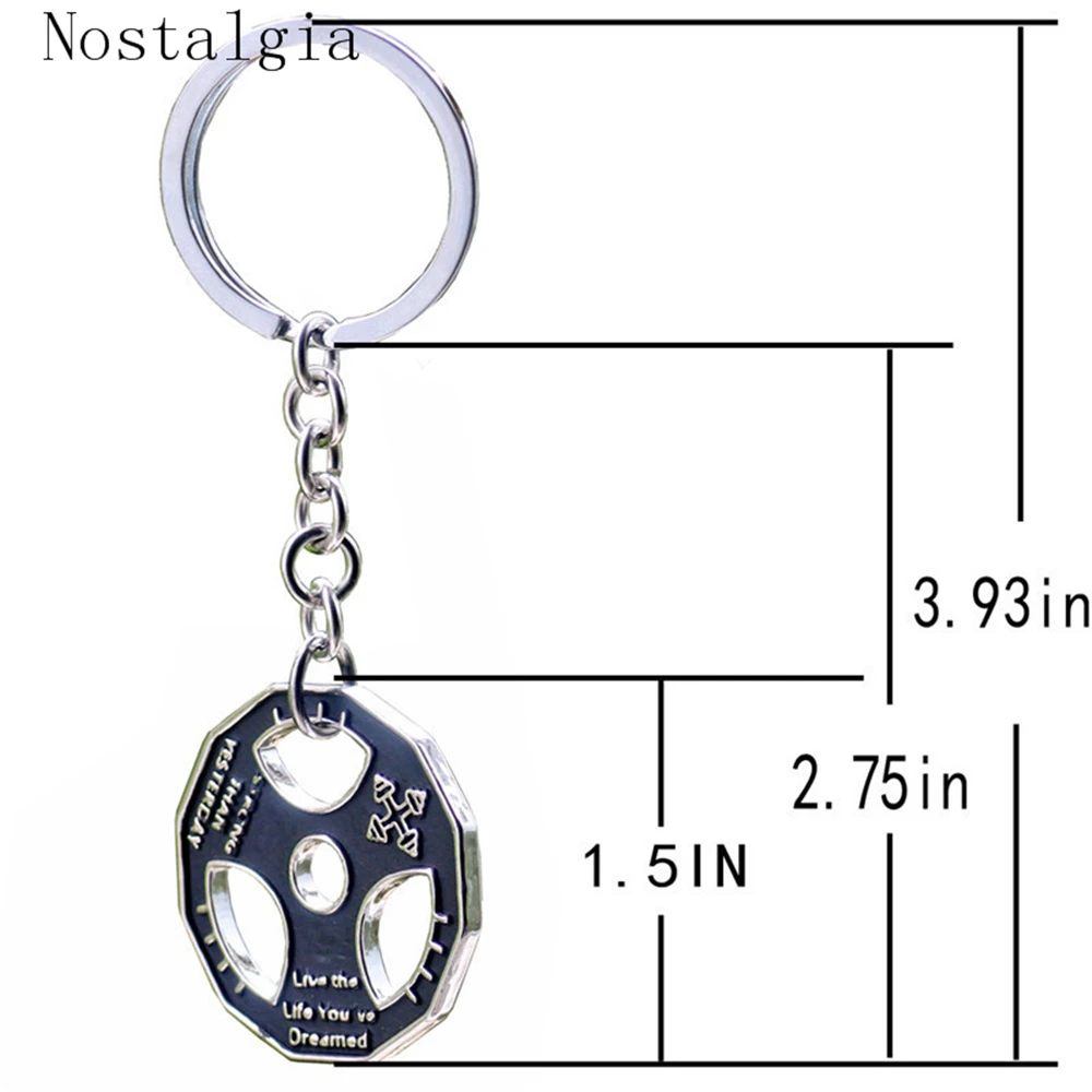 Nostaigia Fashion Weight Plate Charm Keychain Bodybuilding CrossFit Fitness Key Chains Sporty Gym Motivation Jewelry Men Gift