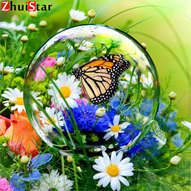 Bubble Butterflies and daisies picture Full diamond manual mosaic diy 5D Diamond painting Needlework Cross Stitch Home decor XY1