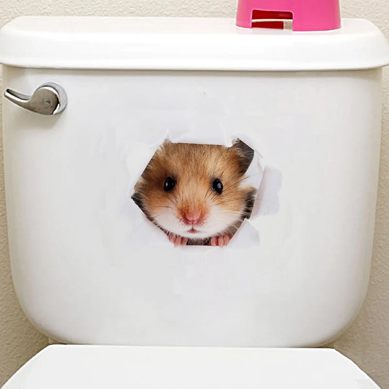 Leuke katten muursticker Hole View Levendige honden badkamer 3D toiletstickers voor huisdecoratie dieren stickers zelfklevende poster