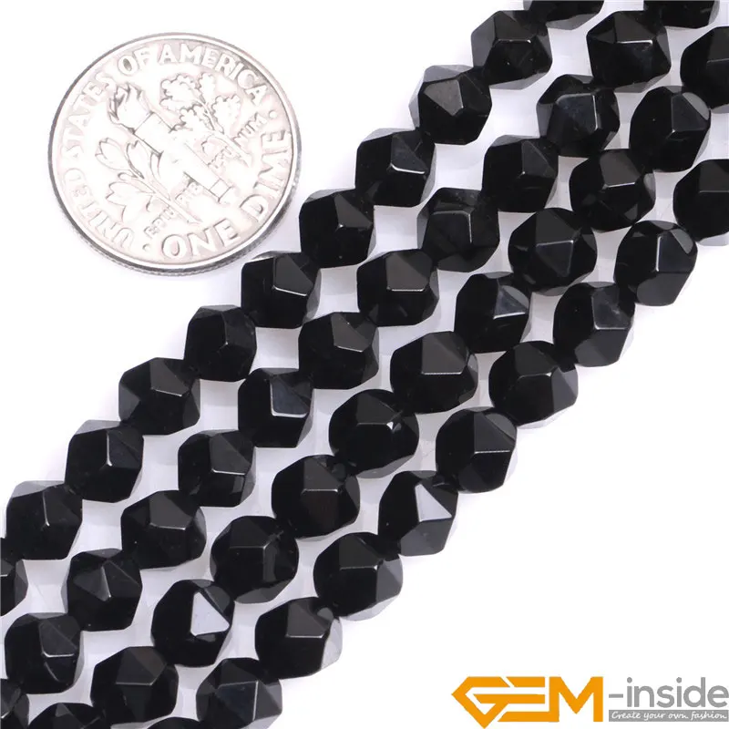 Natural Stone Black Agates Faceted Polygonal Beads For Jewelry Making Strand 15\