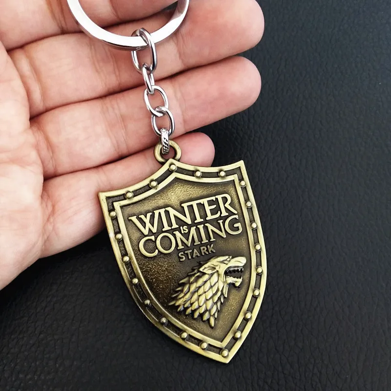 Thrones chaveiro temporada 8 casa stark lobo cabeça emblema chaveiros pingente gelo e fogo chaveiro llaveros de presentes do filme