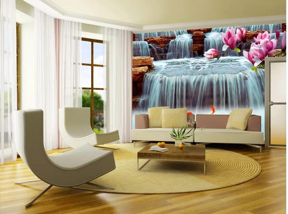 Home Decoration 3d customized wallpaper  Orchid rock waterfall Background wall mural painting photos