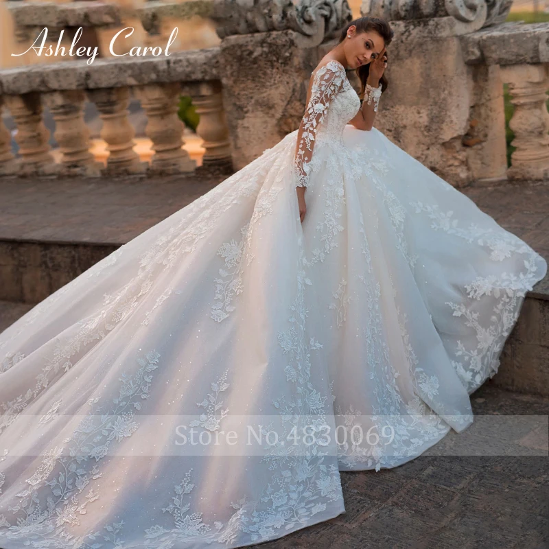 Ashley Carol-Robes de mariée élégantes pour femmes, appliques perlées, à lacets, robe de princesse sexy à col en V, 2023