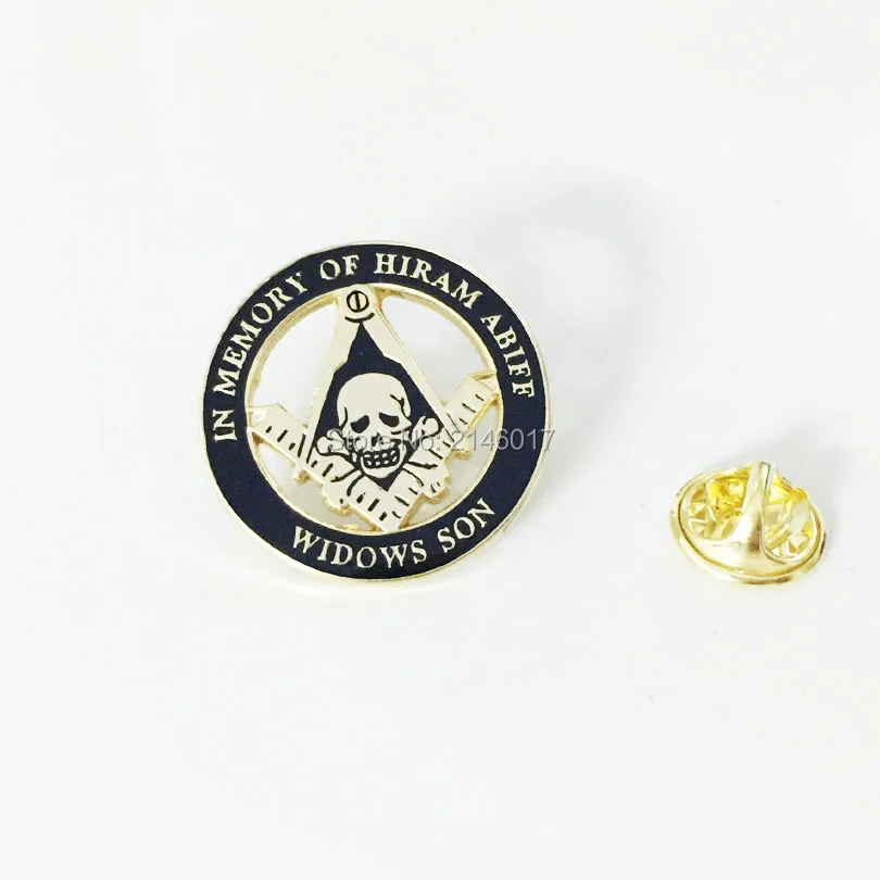 10pcs 1'' Masonic In Memory of Hiram Abiff Widows Son Lapel Pin Skull Crossbone Skeleton Badge Free Masons Pins and Brooch