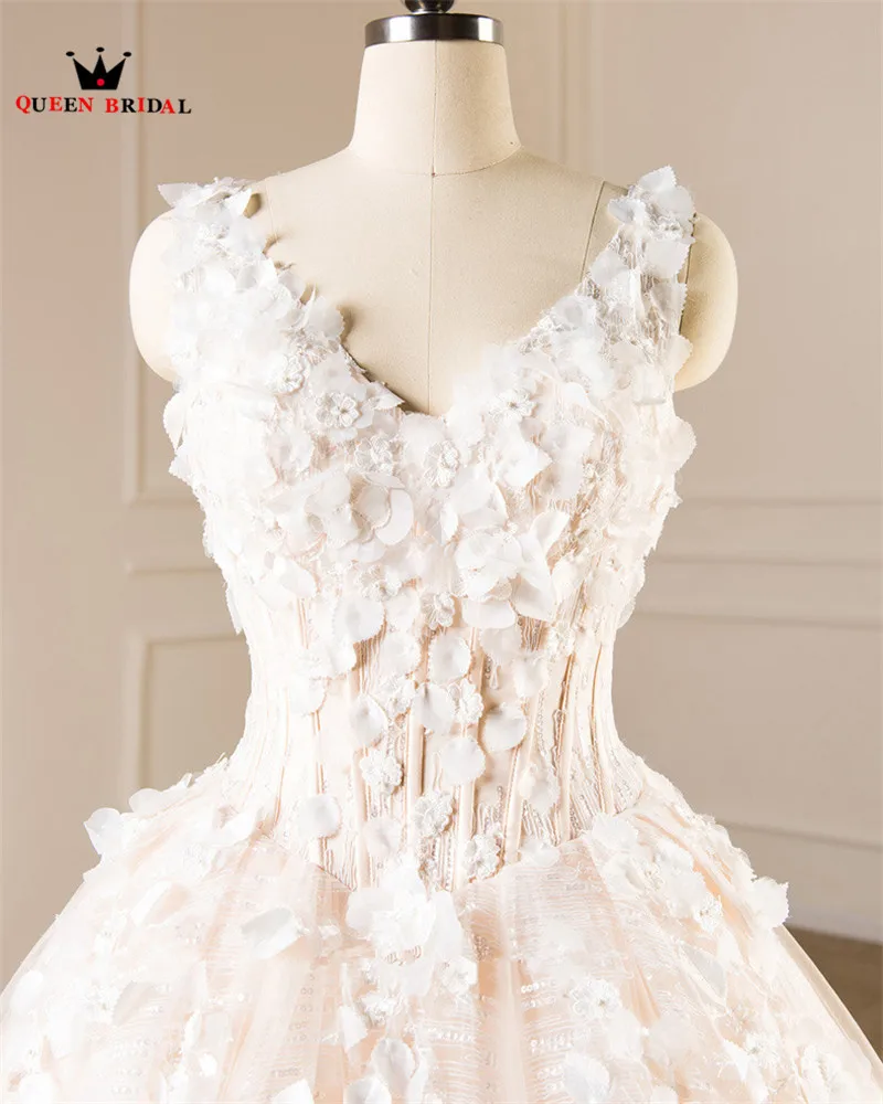 Ball Gown V-neck Fluffy Flowers Lace Luxury Mariage Vintage Wedding Dresses New 2023 Real Photo Wedding Gown Custom Made XH34