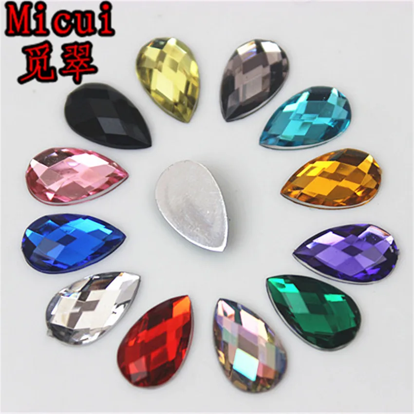 Micui 100PCS 8*13mm Acrylic Rhinestone Water Drop Acrylic Flatback Strass Crystal Stones For Dress Crafts Decorations MC762