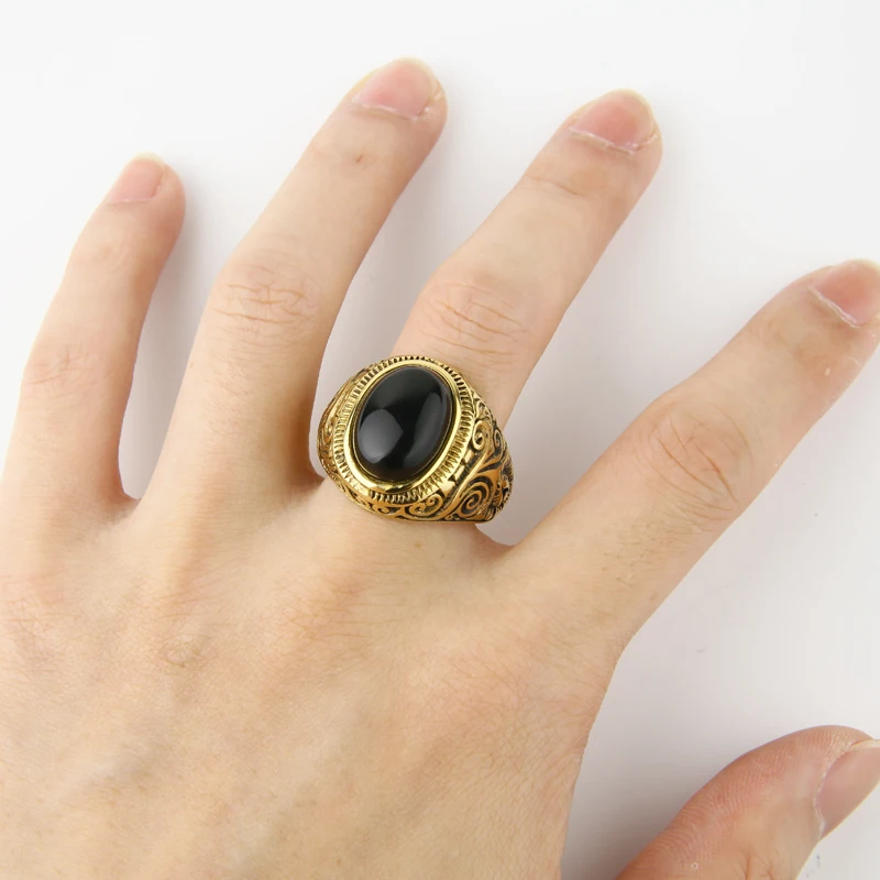 Antique Silver Turquoises Ring Personalized Jewelry for Men Women Stainless Steel Vintage Black onyx Ring Black Wholesale