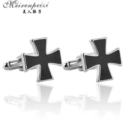 Black Cross Enamel Cufflinks For Men French Shirt Male Fashion Design Zinc Alloy Cuff Link Jewelry Wedding Business Xmas Gifts