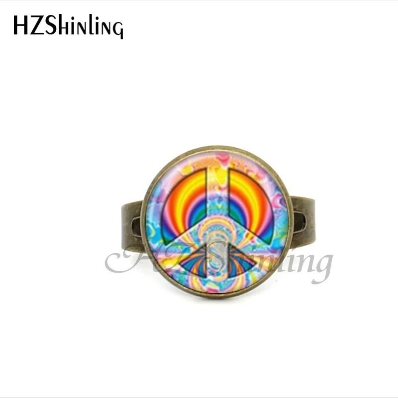 2017 New Style Hippie Peace Adjustable Ring Imagine Peace Jewelry Glass Dome Ring Gifts For Girl Bronze Ring image 5