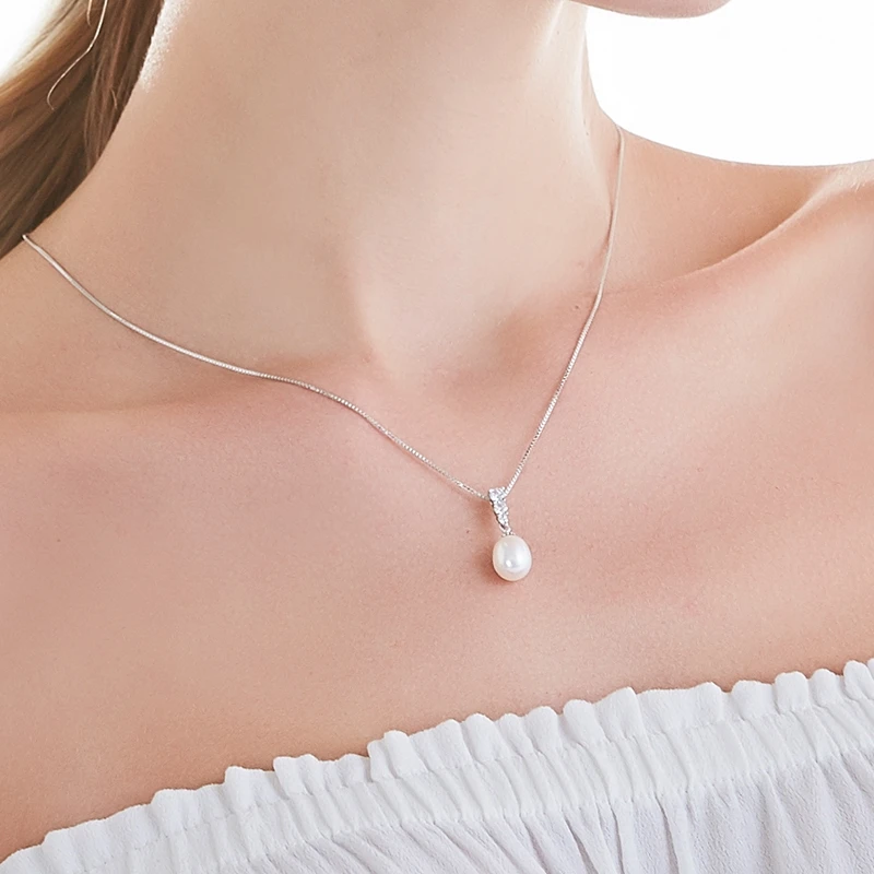 925sterling silver necklace pendant for women genuine 100% real AAAA high quality Natural freshwater pearl pendant  jewelry8-9mm