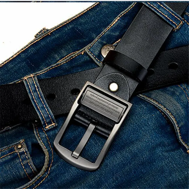 3.8cm Top Classical Men Genuine Leather Belts,100% Two-layer Cowhide Pin Hole Belt Straps,with Pin Buckle+Punch Tool+Gift Box