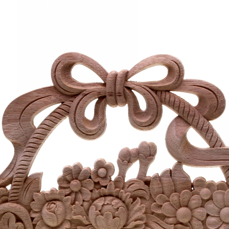 RUNBAZEF Solid Wood Applique Rose Carving Flower Basket European Style Furniture Patch Home Decor Wedding Decoration Miniature