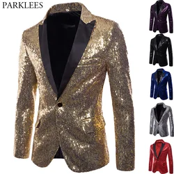 Jaqueta masculina brilhante de lantejoula dourada Glitter embelezada Blazer, boate, terno de baile, traje masculino, roupas de palco para cantores