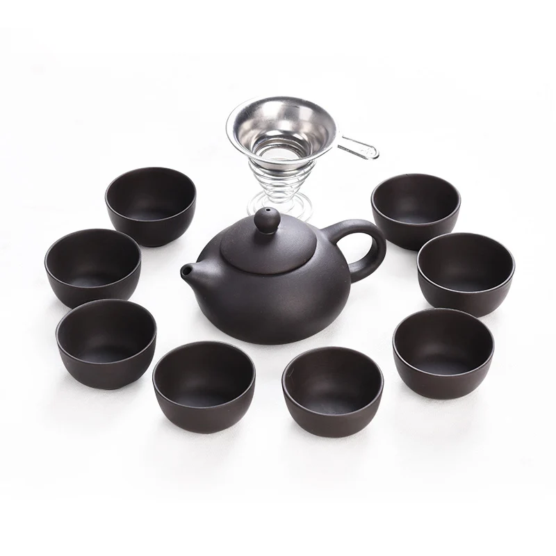 10pcs Kung Fu Tea Set 1 pot 8 Cup,Ceramic Gaiwan Chinese Drinkware Yixing Teapot Handmade Purple Clay Tea Pot Puer Cup Set