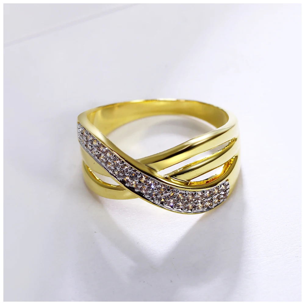 DreamCarnival 1989 New Cross Design Women Braided Rhodium Gold Color Zircon Paved Anillos Drop Shipping Stacking Rings YR6888