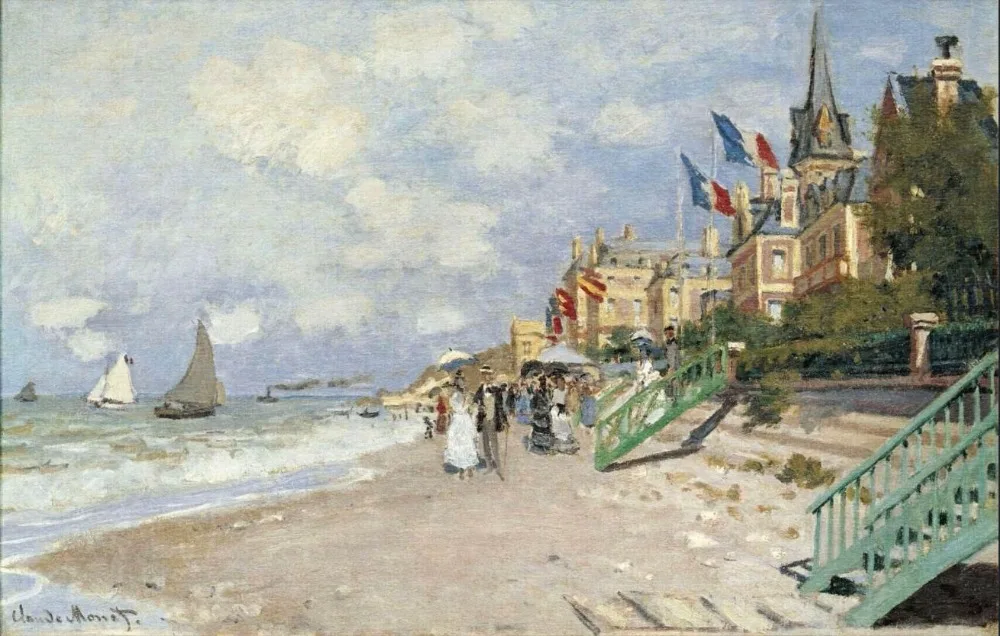 High quality Oil painting Canvas Reproductions The Boardwalk on the Beach at Trouville (1870)  By Claude Monet hand painted