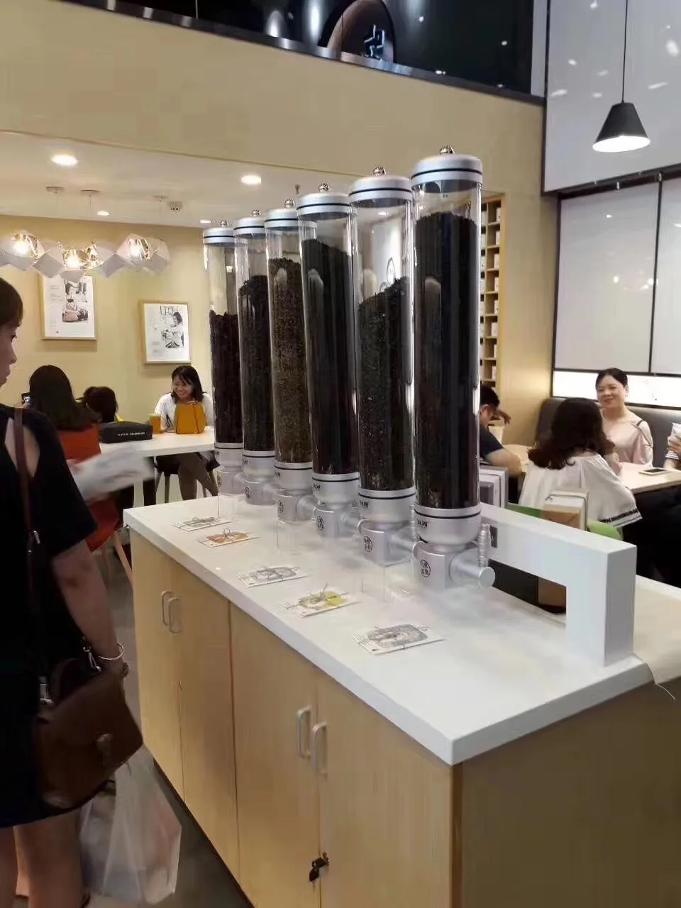 aluminium alloy &acrylic 1800g coffee bean dispenser/coffee bean container stand/coffee bean canister/suspension sealed jar