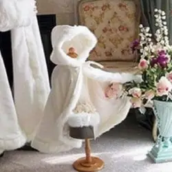 Cape Longue et Chaude en Satin et Fausse Fourrure pour Enfant, Manteau Blanc Ivoire, Châle de Mariage d'Hiver, pour Fille à Fleurs