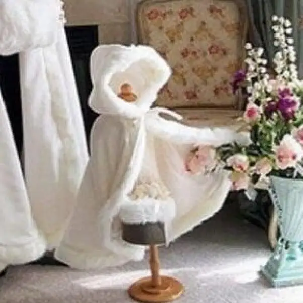 Long warm cloak white ivory bride winter wedding cloak shawl satin + faux fur cloak coat flower girl SHAWL children's cloak