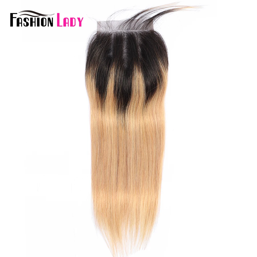 Human Hair Closure 4x4 Brazilian Hair T1b/27 Ombre Straight  Closure 100% Human Hair Remy Closure Pre Plucked With Bady hair