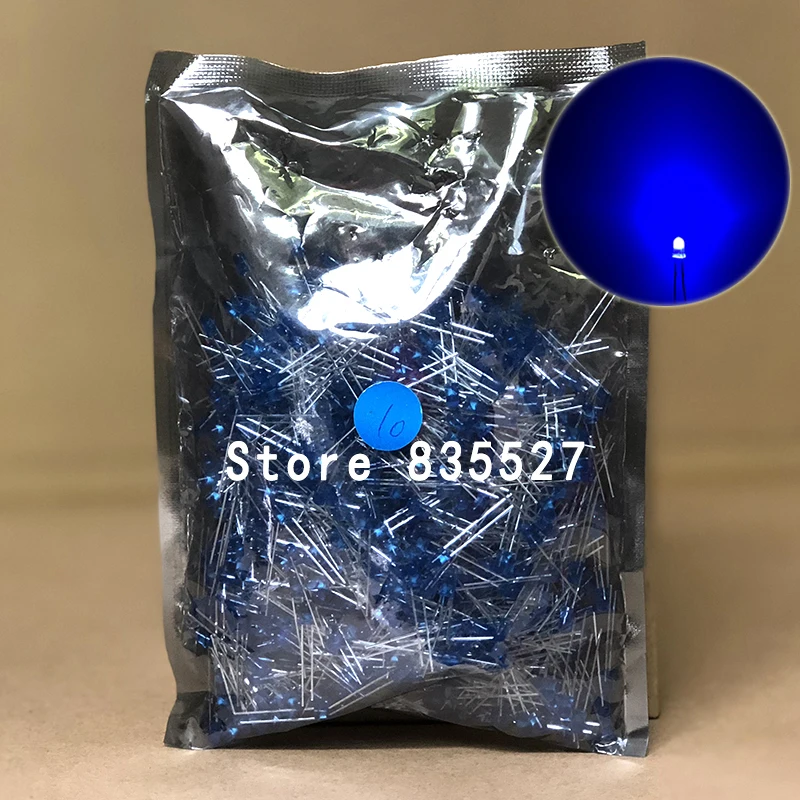 1000pcs/lot 3mm blue in the color DIP Round LED light emitting diode short legs For DIY lights LEDS Light Beads New original F3