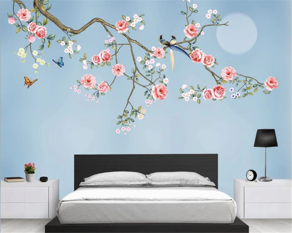 

beibehang Custom advanced interior 3d wallpaper New Chinese character hand-painted flower bird background wall papers home decor