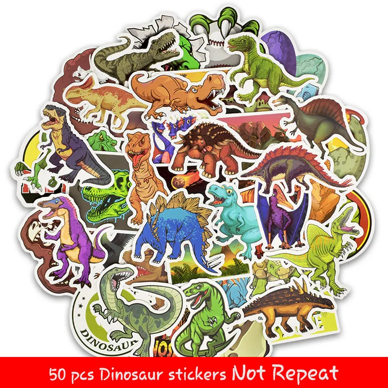 50 PCS Dinosaur Stickers Cartoon Jurassic Animal Educational Toys Stickers for Children DIY Laptop Scrapbooking Luggage Bicycle