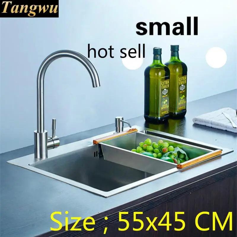 

Free shipping Apartment kitchen manual sink single trough do the dishes high quality 304 stainless steel hot sell 55x45 CM