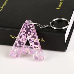1PC Keyring  English Letter Keychain 26 English word Glitter Resin A TO Q Handbag Charms for Woman