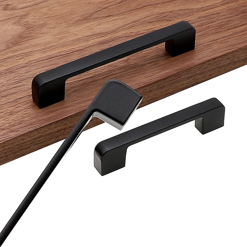 RUNBAZEF Black Cabinet Handle  Square Furniture Hardware Aluminum Alloy Kitchen Door Knobs Cupboard Wardrobe Drawer Pulls