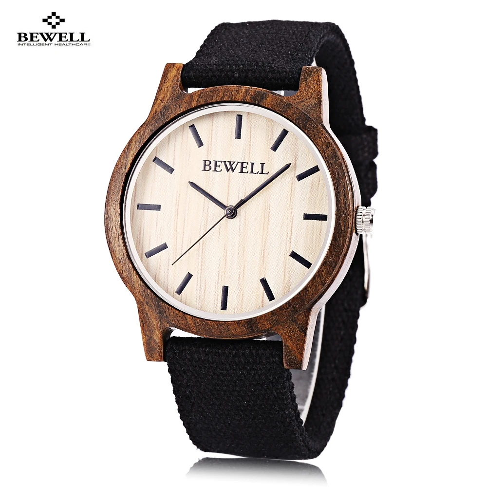 Bewell خشبية كوارتز ساعة الرجال النساء قماش باند اليابان movt wristwatch