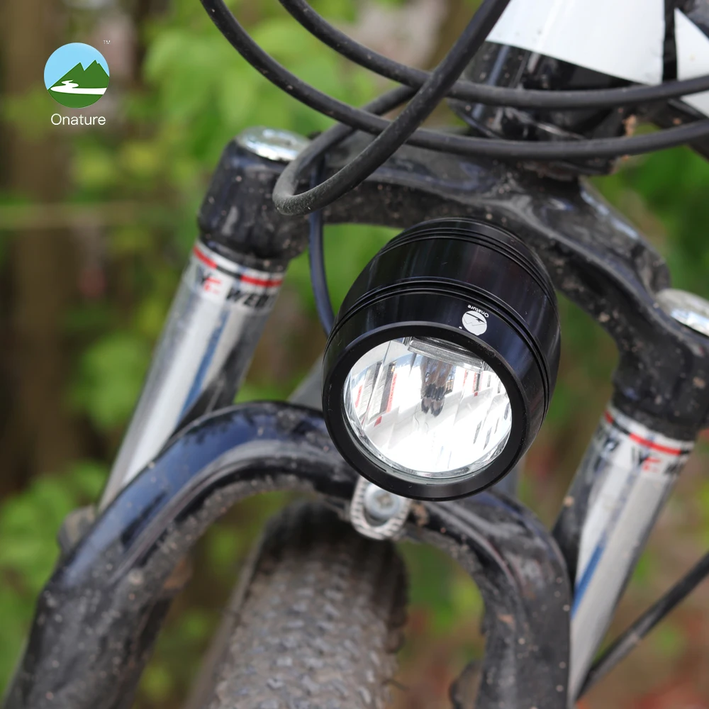 Onature electric bike light headlight 100 lux input DC 12V 36V 48V 52V aluminum led ebike front light electric bike accessories