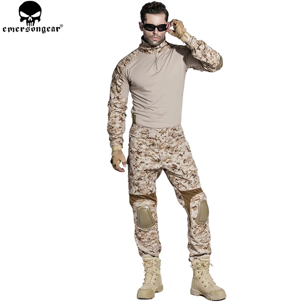 EMERSONGEAR Gen2 BDU Airsoft Combat Suit Tactical Shirt Pants with Elbow Knee Pads Civilian Hunting Clothes AOR1 EM6914