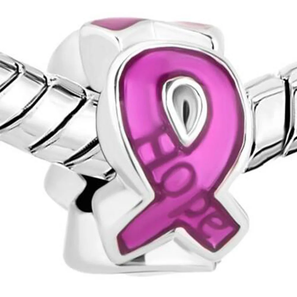 2023 New Slide Charm Valentine's Day Gift Fashion Purple Ribbon Breast Cancer Care Enamel Fit Pandora Bracelet