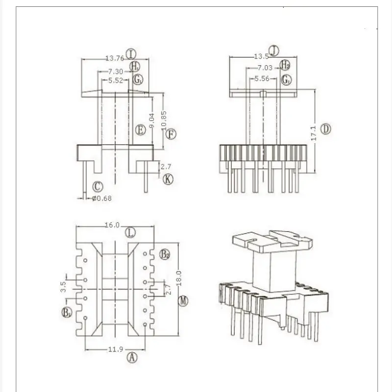 EEL19 EE19L  vertical 4+6pin  switching power supply magnet ferrite core transformers custom transformer